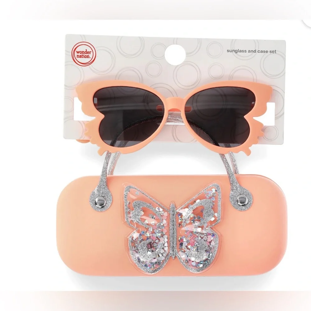 Wonder Nation Girls Butterfly Sunglasses and Shaky Case Set